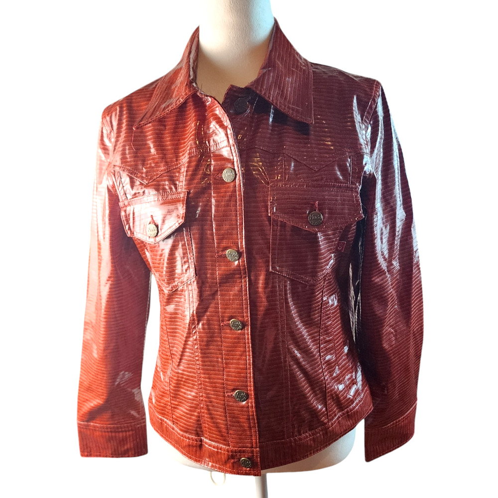 Vintage Y2K 200s Mudd Red Shiny Textured Pleather Jacket Women's Medium